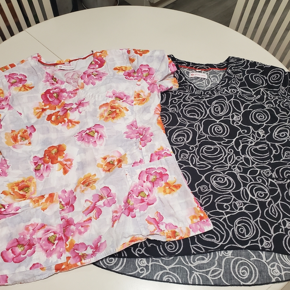 White Cross scrub tops